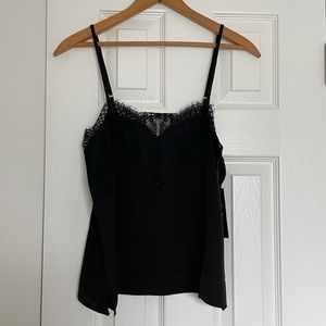 Black satin lace trim cami NWT